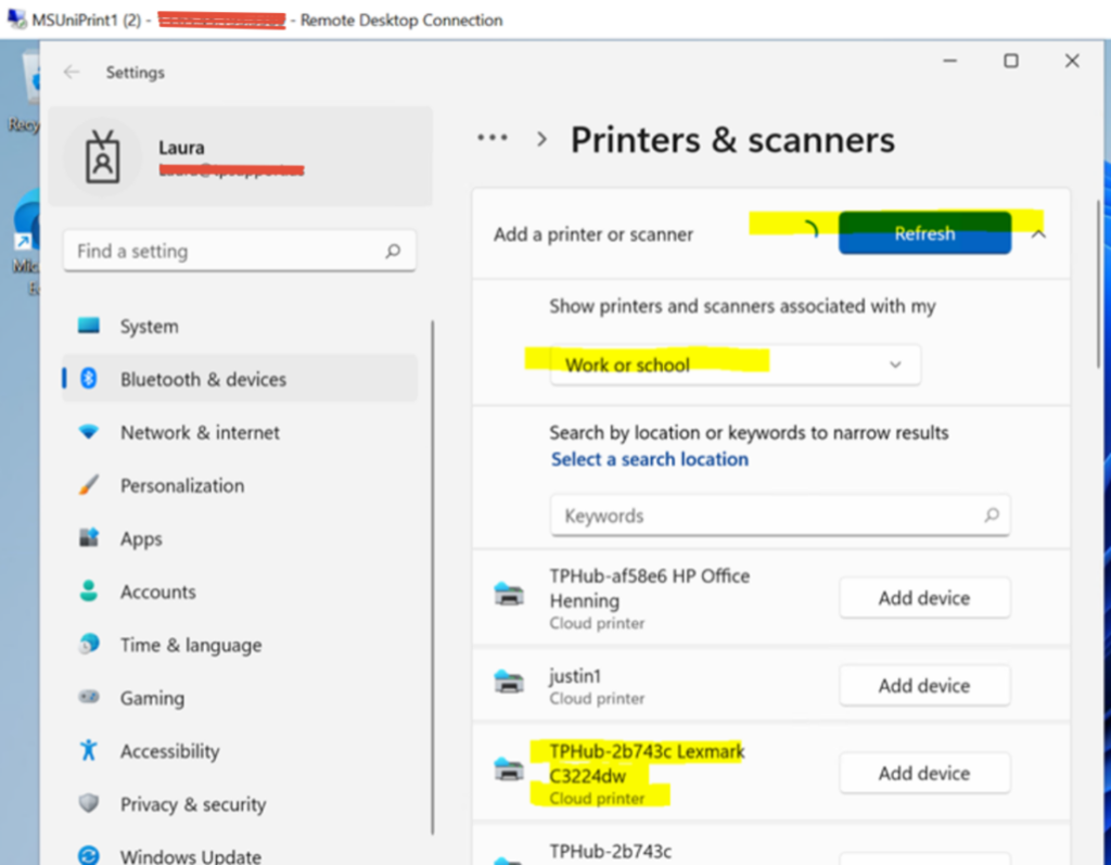 Remote Desktop Connection Universal Print Connector by ezeep